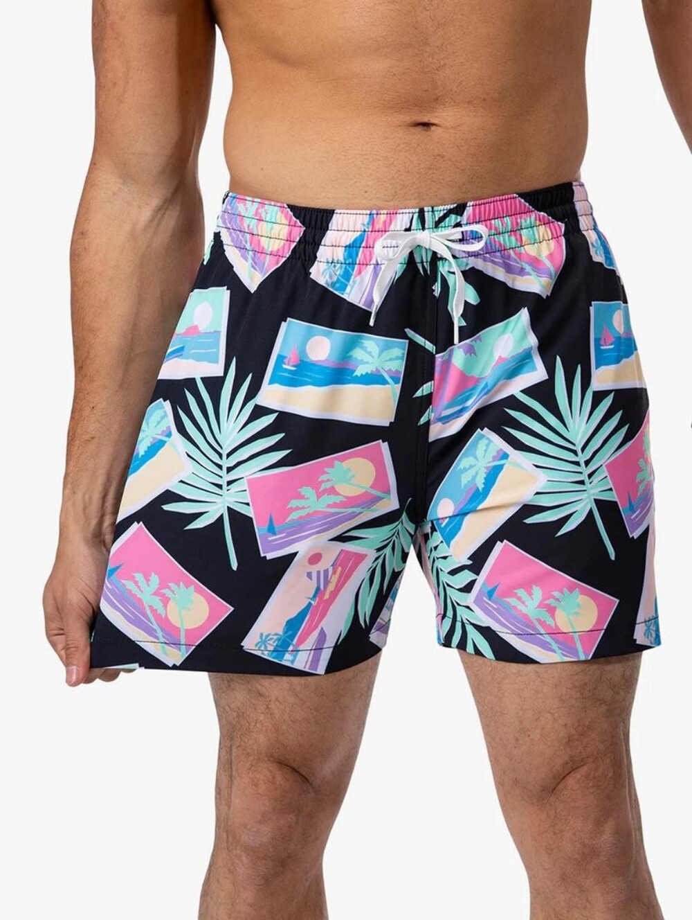 Chubbies Swim Trunks Mens 5.5 Inch Black Palm Photo Heres Brief Mesh Liner